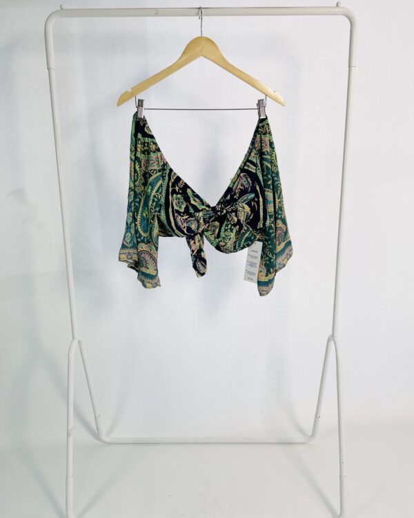 Blusa top verde com estampa bege e amarração FARM - P