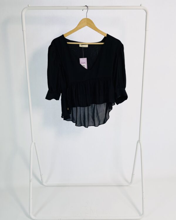 Blusa bata preta crepe de viscose NV - P