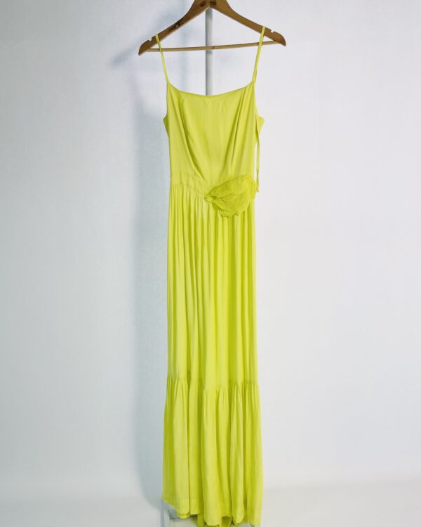 Vestido longo verde lima com flor na cintura DU - PP