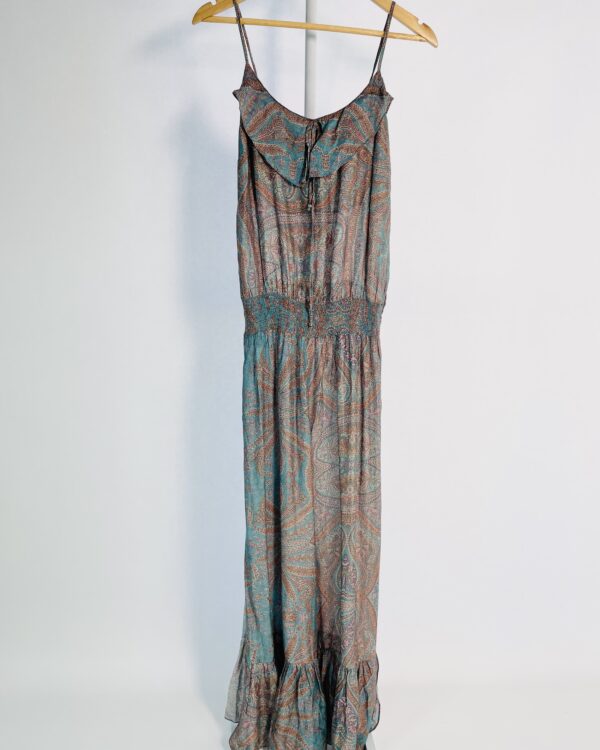 Vestyido transparente longo azul com estampa elástico na cintura K&T - 38