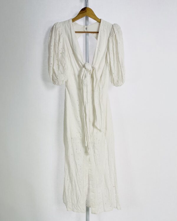 Vestido midi laise branco com mangas bufante e decote transpassado AGILITÁ - 34