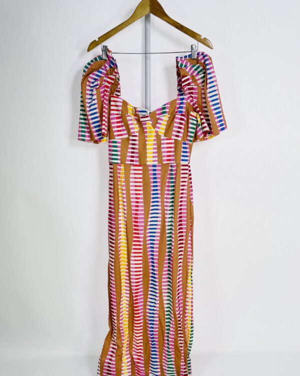 Vestido mangas pregas listra ondas dunas GUDE - P *nunca usada*