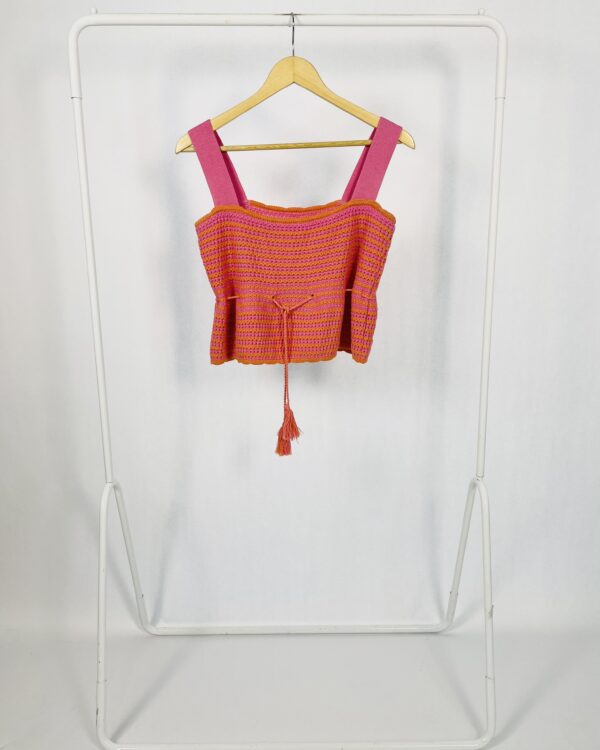Blusa crochet rosa com listras laranjas NV - PP