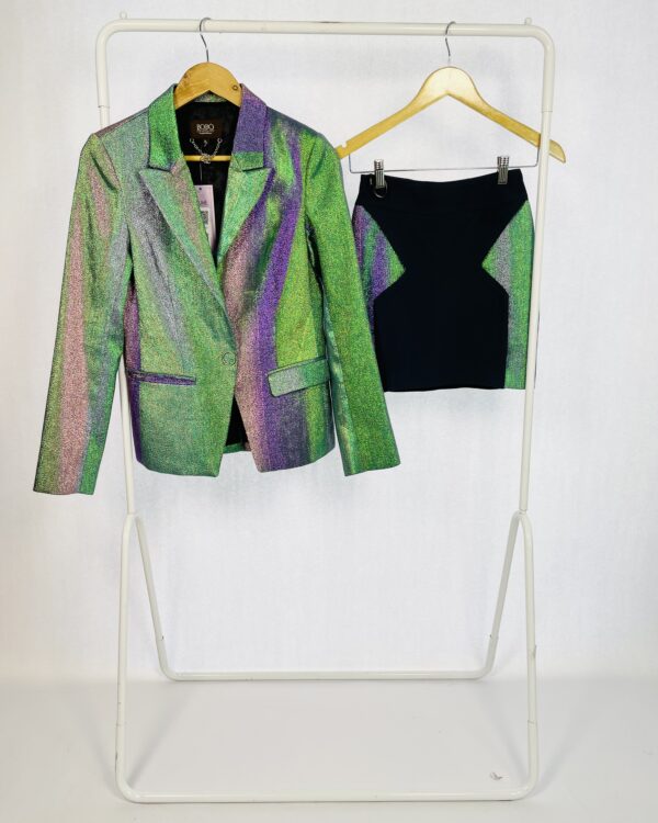 Conjunto blazer e saia curta azul com furta cor BO.BÔ -  36