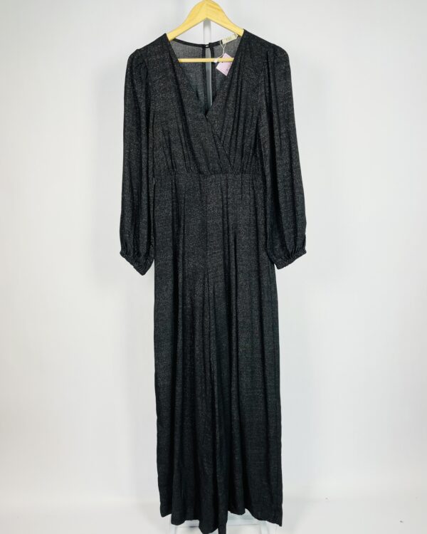 Macacão longo preto efeito brilho manga bufante PEAHI - P