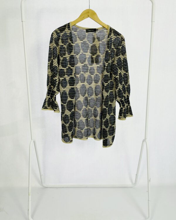 Casaco tricot bege com estampa preta e azul MARIA FILÓ - P *nunca usada*