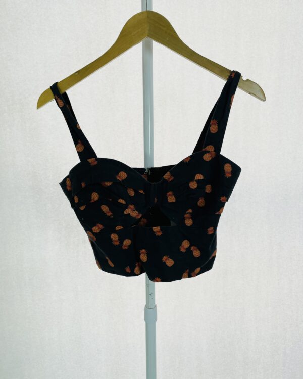 Blusa cropped azul marinho estampa abacaxi laranja ABRAND - 36