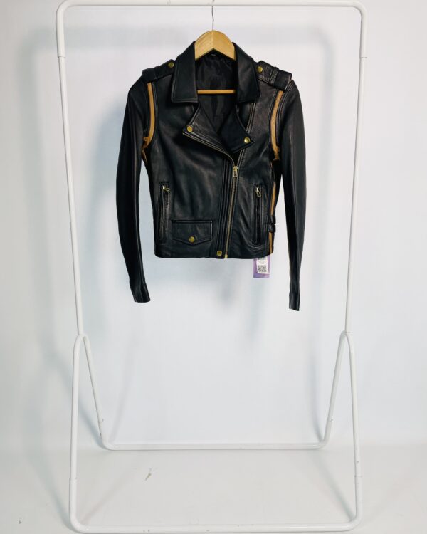 Jaqueta couro preta com detalhes marrom ANIMALE - 36 - VENDIDO SISTEMA OTO