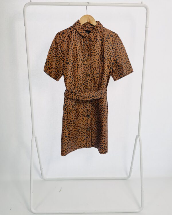 Vestido couro curto marrom com estampa onça EVA - 36 *nunca usado*