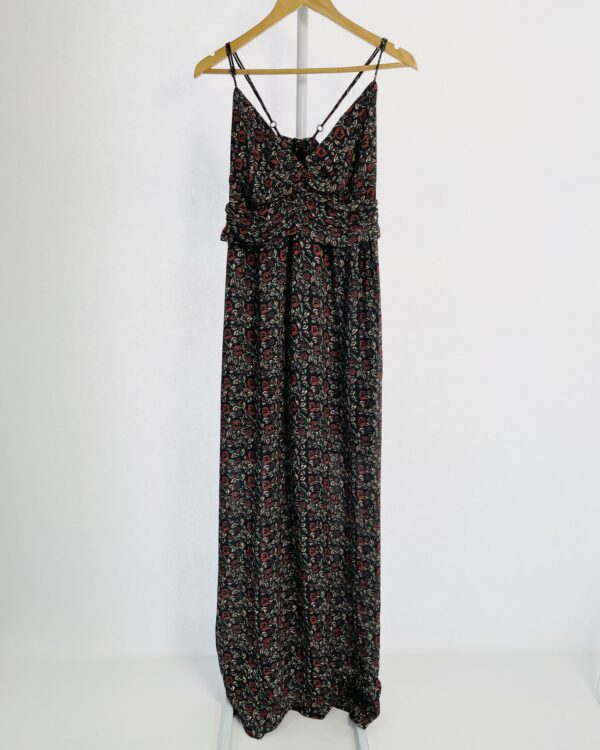 Vestido longo cinza com estampa floral vermelha MARIA FILÓ - M