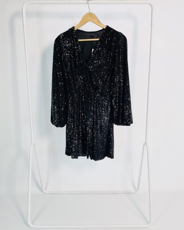 Vestido curto paete preto mangas longas AMISSIMA - M