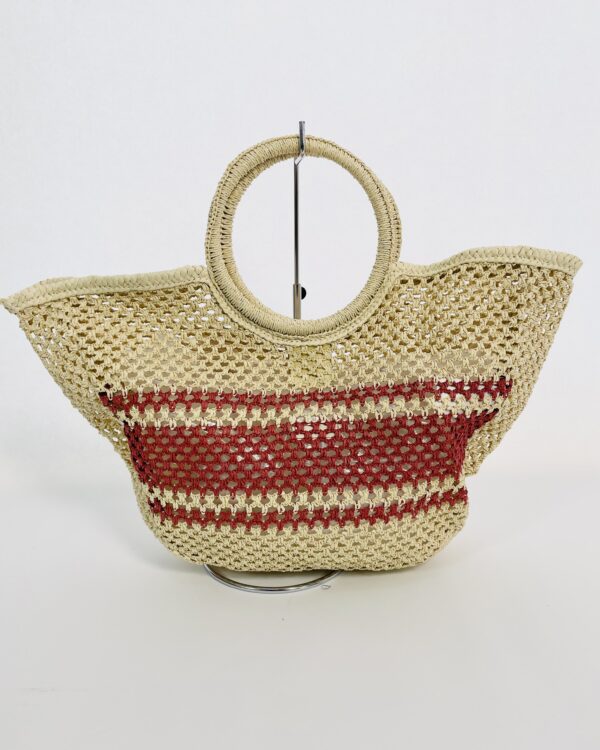 Bolsa palha bege listras vermelhas MARIA FILÓ