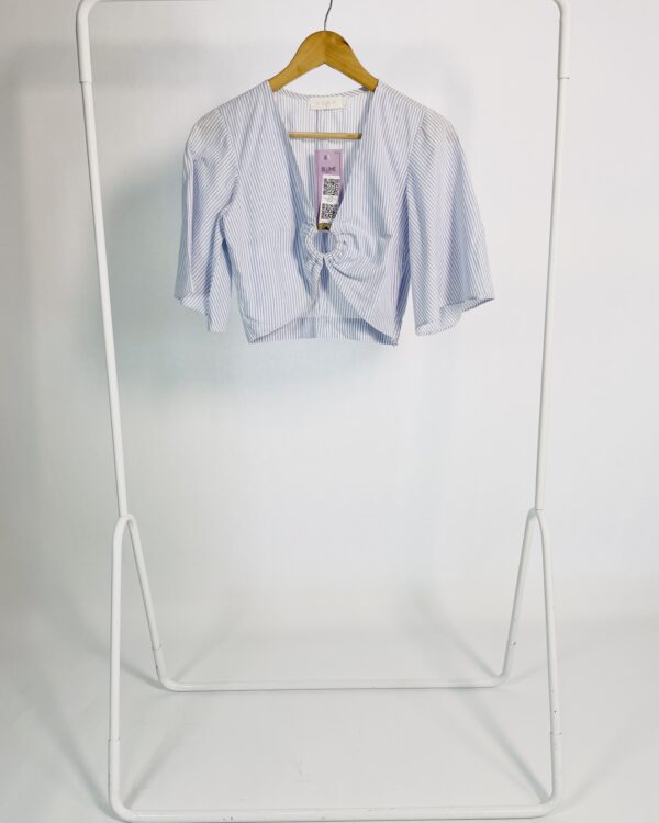 Blusa branco listras azul cropped AHKA - G