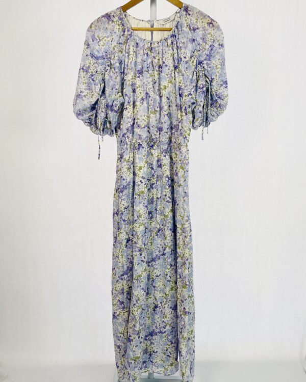 Vestido algodão longo estampa floral em tons de azul com adrapeado nas mangas & OTHER STORIES - 40