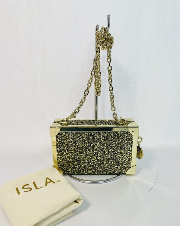 Clutch tweed metalizado dourado ISLA *nunca usada*
