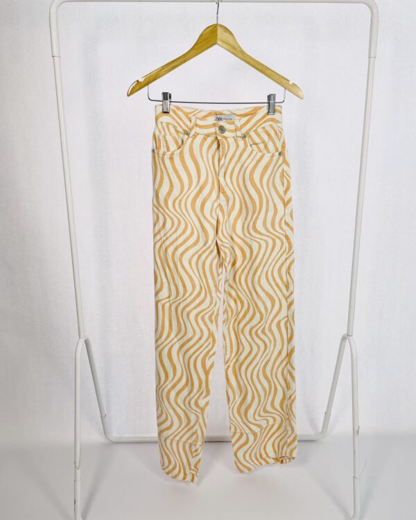 Calça Jeans Estampa Listra Laranja