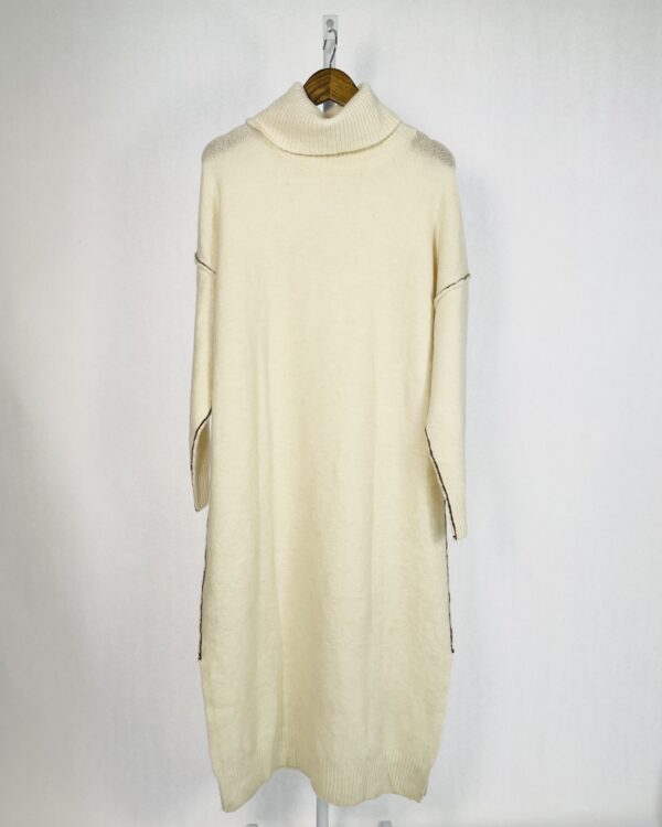 Vestido lã batida off white golas alta MNG - G