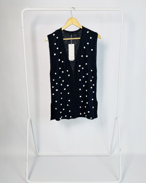 Colete Crochê Azul Marinho Bolinhas Peroladas