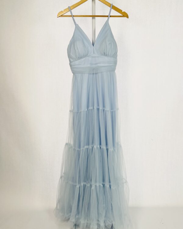 Vestido longo festa tule azul claro alças trançadas MAJESTE - 38