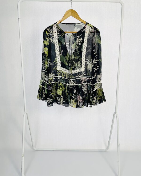 Bata seda azul marinho com estampa e bordados brancos ANIMALE - M