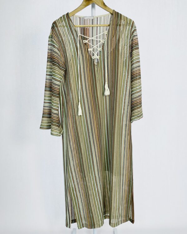 Vestido midi tricot listras coloridas amarração no busto com forro IDEOLOGIC - M *coleção atual*