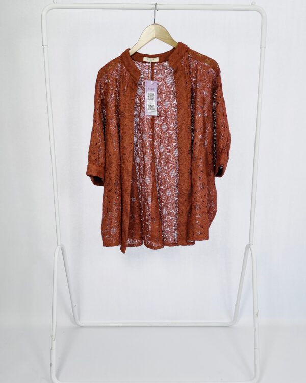 Kimono rendado terracota mangas curtas RAY - ÚNICO