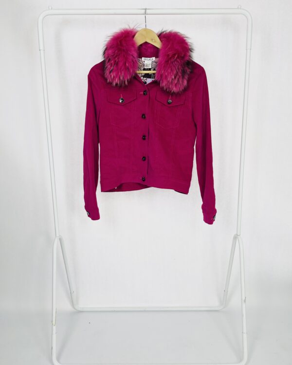 Jaqueta veludo cotele rosa com pelos na gola OO LALA - P