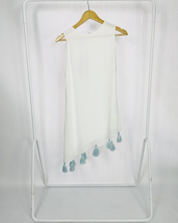 Vestido Curto Branco Com franjas na Barra Azul EMI BEACHWEAR - P