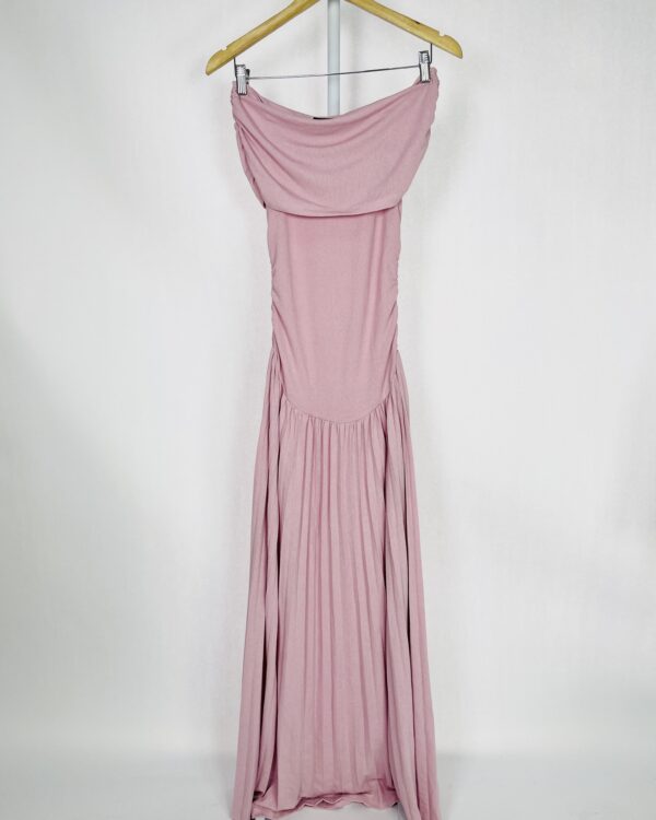 Vestido Longo Rosa sem alças brilho cintura corset com saia plissada LIONESS - PP