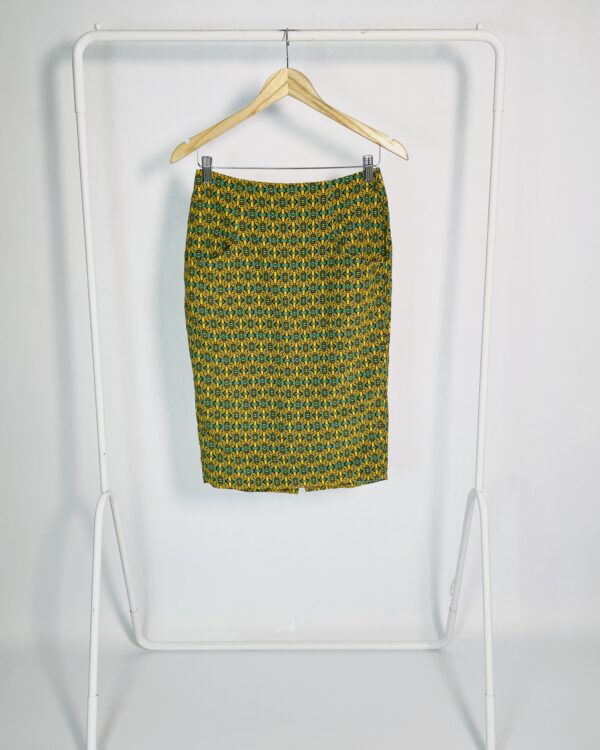 Saia lápis seda azul e amarela estampada A.BRAND - 38