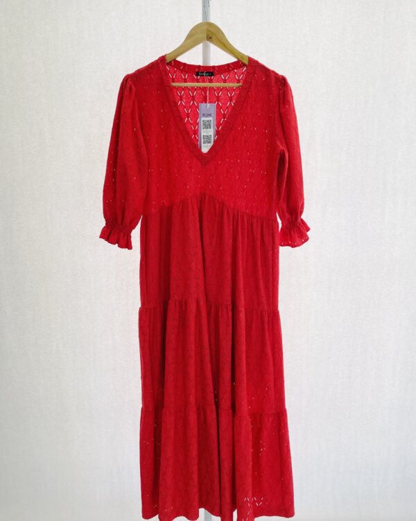 Vestido Manga Curta Laise Manga Bufante com Frufu  Decote v IDEOLOGIC - M