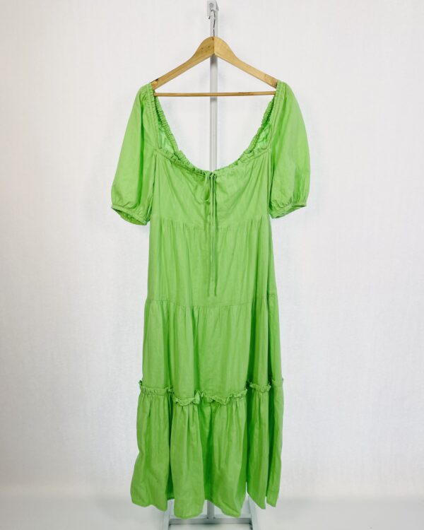 Vestido Verde Manga Bufante Ombro a ombro laise lurex prateado Amarração Busto nó  MARIA FILÓ - P