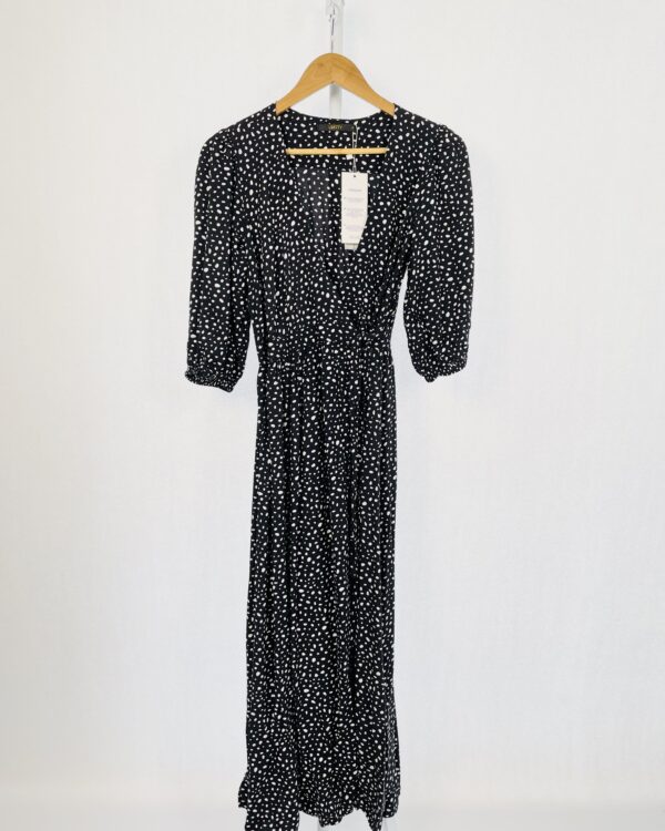 Vestido Longo Transpasse Preto com bolinhas brancas LIRITTY - P