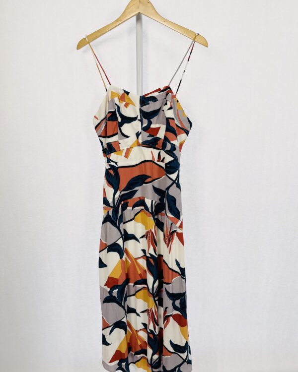 Vestido Midi alça fina estampa tons azul e laranja MARIA FILÓ - M