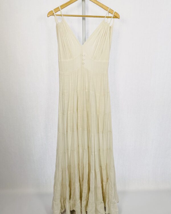 Vestido Longo Branco Alça Fina Botões Camadas LE SOLEIL D ÉTÉ - P