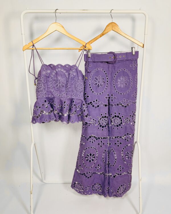 Conjunto blusa e calça linho com laise lilás JUJU COSTA - P