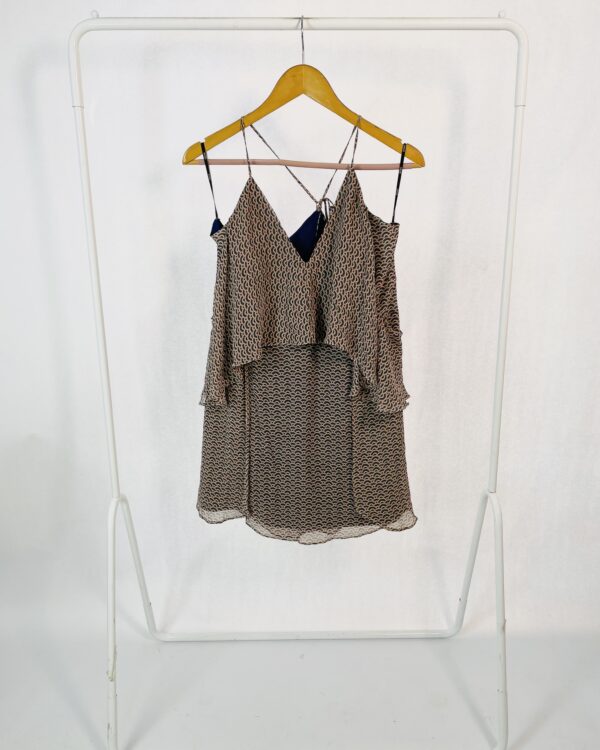 Vestido curto seda estampado babados busto BOBO - G