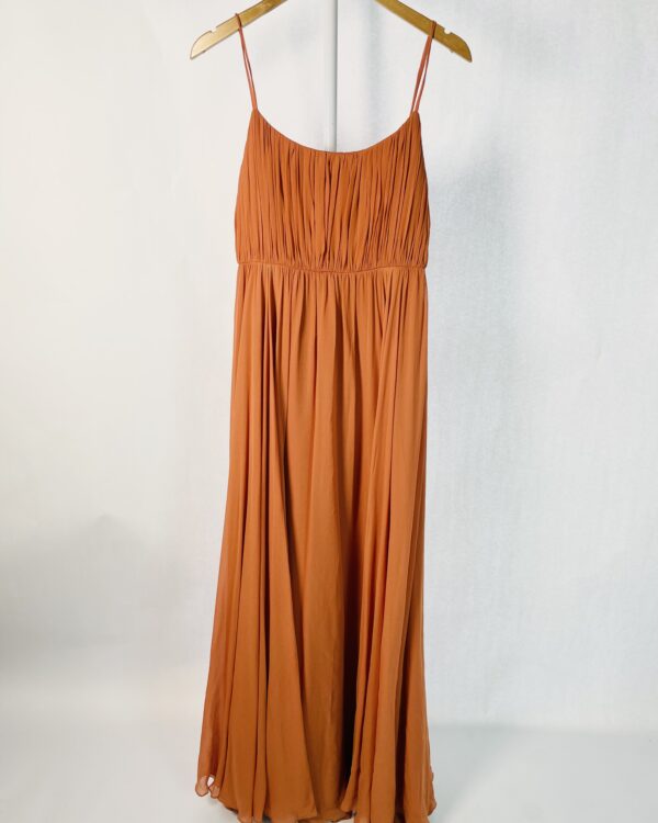 Vestido longo cor caramelo plissado franzido busto CAROLINA NOLASCO - P